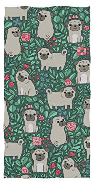 linomo Handtuch Schön Mops Hund Muster Handtuch Baumwolle Gesicht Towel Dish Geschirrtuch für Kinder Mädchen Jungen