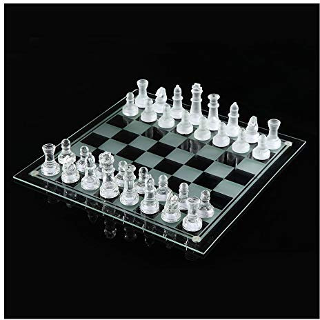 Juego de Ajedrez de Vidrio NUODWELL, Tablero de 25 x 25 cm, Piezas de Vidrio con Base de Fieltro, Ideal para Mayores de 12 Años