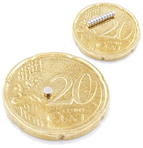 Brudazon | 40 Mini Scheiben-Magnete 2x1mm | N52 stärkste Stufe - Neodym-Magnete ultrastark | Power-Magnet für Modellbau, Foto, Whiteboard, Pinnwand, Kühlschrank, Basteln | Magnetscheibe extra stark
