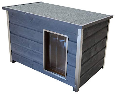 SunnyDogs Wetterfeste Holz-Hundehütte grau mit aufklappbarem Dach und 5cm dicken Wänden, 100x70x80 cm