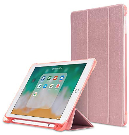 MadeRy Custodia iPad 2018 & 2017 9.7 / iPad Pro 9.7 / iPad Air 2 / iPad Air, Sottile Leggero Trifold TPU Smart Cover con Protettivo Portapenne e Auto Svegliati/Sonno, Oro rosa