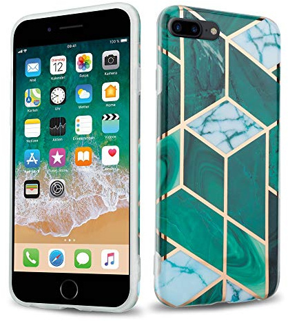 Cadorabo Hülle kompatibel mit Apple iPhone 7 Plus 7S Plus 8 Plus Schutzhülle TPU Silikon Case Marmor Design Slim Kratzfest Weiche Gummi mit Rundumschutz Case Hülle für iPhone 7 Plus 8 Plus in Grün