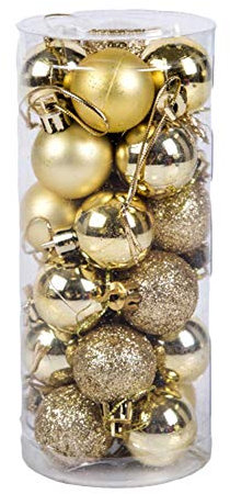 HshDUti 24 Pieces 30mm Christmas Balls Decoration Shatterproof Christmas Tree Baubles Mini Christmas Hanging Ball for Holiday Wedding Party Decoration Christmas Ornament Xmas Gifts Gold