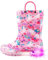 Hugrain Adorables bottes en caoutchouc lumineuses pour enfants avec poignées faciles à enfiler, Licorne rose et verte, 23 EU