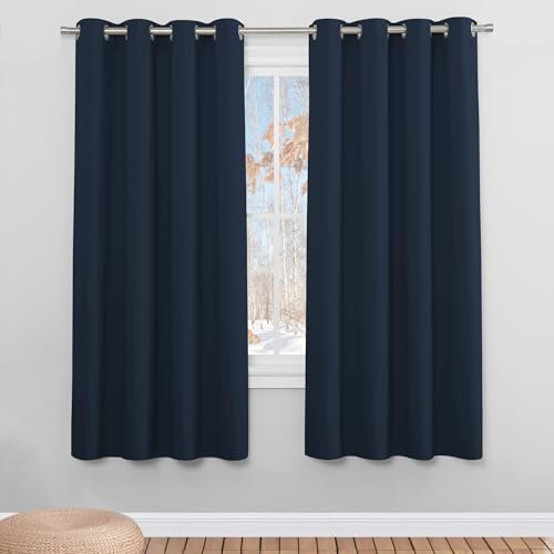 PONY DANCE Thermovorhang Hitzeschutz Ösenvorhang 2er Set H 175 x B 140 cm Verdunklungsvorhänge Dunkelblau Blickdichte Gardinen für Kleine Fenster Thermal Blackout Curtains