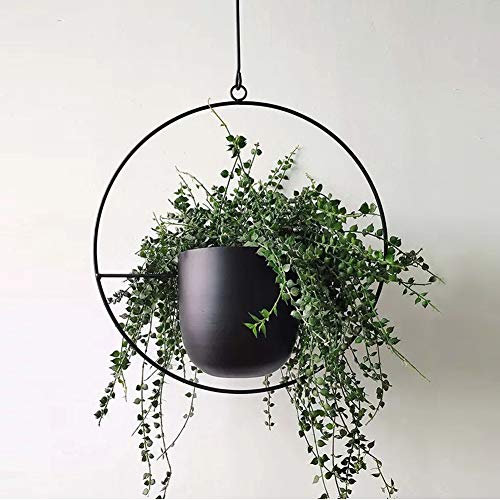 Yoommd Pot de fleurs suspendu en métal - Pour extérieur, intérieur, terrasse, balcon, maison - Noir