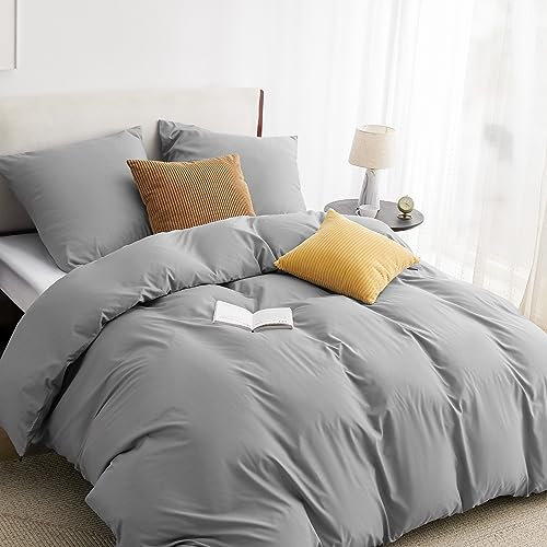BEDSURE Bettwäsche 220x240 3teilig Grau - 1 Bettbezug 240x220 cm + 2 Kissenbezüge 80X80 cm, ÖKO-TEX Bettwäsche-Sets Grau Polyester Mikrofaser mit Reißverschluss