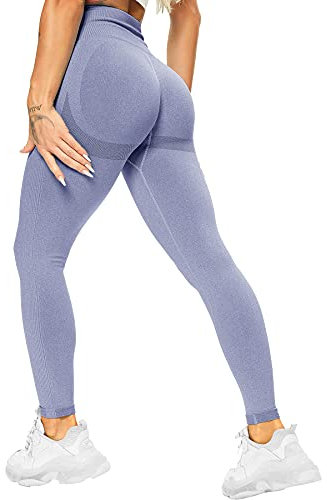 RIOJOY Scrunch Butt Leggings Damen High Waist Seamless Push Up Booty Leggins Hose für Sport Yoga Fitness Gym Workout, Lila M