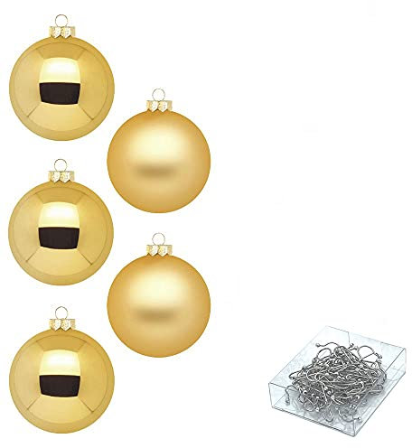 INGE-Glas Kugeln, 30tlg 6cm Glas Premium, Öko-Verpackung und Haken 50 Stück (Inkagold)