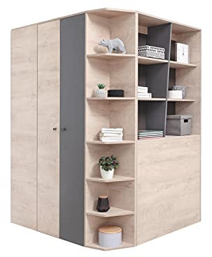 Furniture24 Eckkleiderschrank Delta Begehbarerschrank Eckschrank Jugendzimmer Schrank mit Beleuchtung 2 Türiger