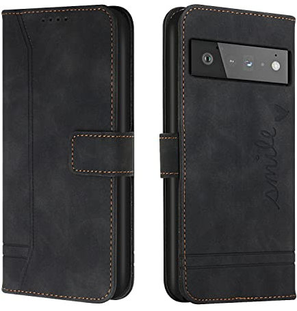 Trugox Handyhülle für Google Pixel 6 5G Hülle Klappbar Klapphülle mit Kartenfach Handytasche Handy Schutzhülle Tasche Leder Wallet Flip Case Slim Book Cover - Schwarz