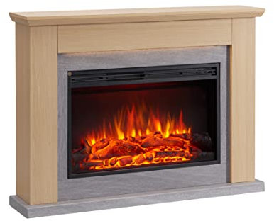 FLAMME Ingleton Fireplace with 48 surround with 2kW Fireplace Heater Natural Oak Multiple Colours Available