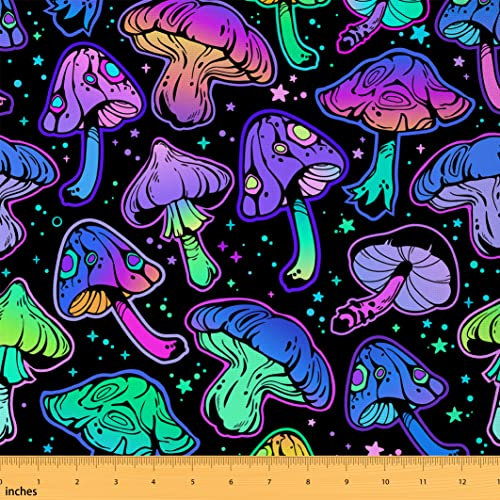 Pilz Stoff Meterware Süße Trippy Pflanzen Polsterstoff Ombré Karikatur Kawaii Dekorationsstoff Neonstern Stoff für Drinnen und Draußen DIY Kunst Wasserdichter Stoff Lila 184 x 150 (HxB)