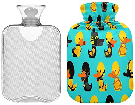 Wärmflasche mit Enten-Muster, 2 l, gelbes Tier, Winter, Wärmflasche, weicher Plüschbezug, Handfüße, Wärmer für Kinder, Männer, Frauen