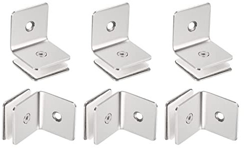 sourcing map Stainless Steel 90 Degree Glass Clamp, 6pcs for 8-12mm Thickness Single Side Square Frameless Glass Corner Clamp Bracket Clip for Shower Door, Bright Silver