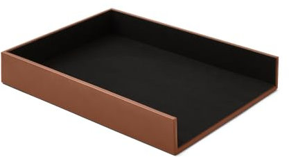 Eglooh - Minerva - Ablagefächer für Schreibtisch und Büro Leder Orange Braun - Bürobedarf Briefablage Papierablage Ablagekorb für DIN A4 - cm 32 x 24,2 x H.5 - Made in Italy