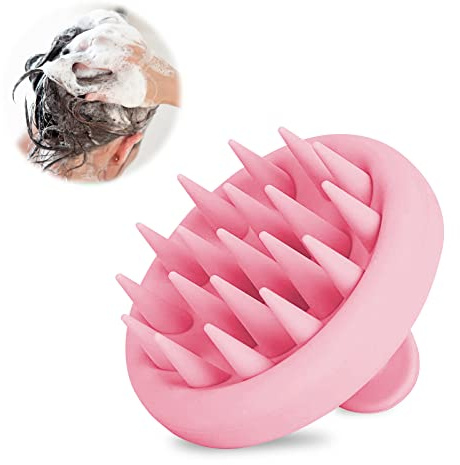Fousenuk Brosse Massage Cuir Chevelu Rose, Masseur Silicone | pour Shampooing, Nettoyage, Exfoliation et Stimulation de la Croissance des Cheveux