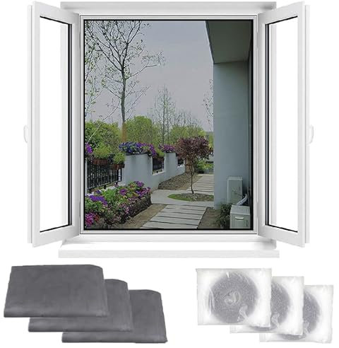 Virsus 3 Zanzariere per finestra con nastro adesivo, misura 150x180 cm, tenda adattabile, Facile da Installare, Lavabile, Rete Anti Zanzare e insetti per Cucina, Soggiorno colore GRIGIO -1718