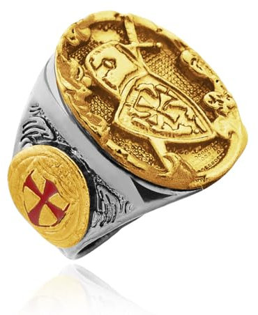 Tempelritter-Ring, Kreuzfahrer-Ring für Männer, Mittelalterlicher Ritter-Schwert-Schild-Ring Punk-Kreuz-Schild-Ring Tempelritter-Schmuck, Hip-Hop-Kreuzfahrer-Schwert-Schild-Ring für Jungen (18.1)