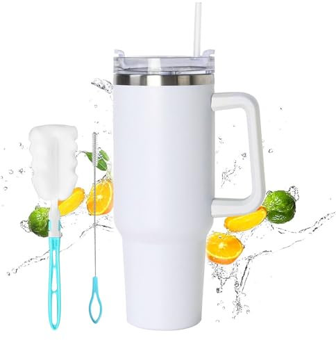 Anyingkai Vaso Tazza Termica Con Manico E Cannuccia,Bicchiere Termico Con Cannuccia E Manico,Tazza Termica Da Viaggio Con Manico (bianco)