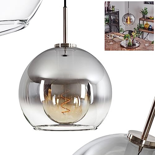 Hängeleuchte Koyoto, Hängelampe aus Metall/Glas in Schwarz/Silber-/Rauchfarben/Klar, Leuchte 1-flammig im Vintage/Retro Design mit Schirm aus Glas (Ø 25cm), Höhe max. 149cm, 1 x E27, ohne Leuchtmittel