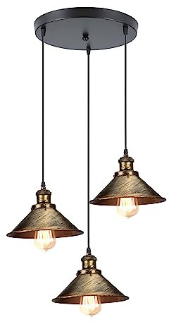 iDEGU 3 Luci Lampadario a Sospensione Industriale Lampada a Sospensione Vintage Stile Edison E27 Plafoniera Lampada da Soffitto per Sala da Pranzo Soggiorno Cucina Bar, 22CM (3 Luci Piatto, Bronzo)