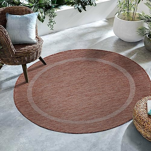 SIMPEX Outdoor Teppich, Unicolor - Einfarbig, Teppich Rot, 120 cm Rund, Teppich modernen Stil, Küche, Balkon, Terrasse, Garten, Picknick