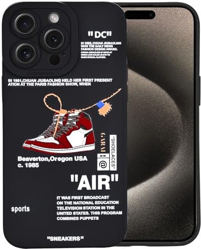 Compatible with iPhone 15 Pro Max Case Hot Sports Shoes Brand Creative Painted Design Soft Silicone Shockproof Cover Case for iPhone 15 Pro Max 6.7 2023 Black