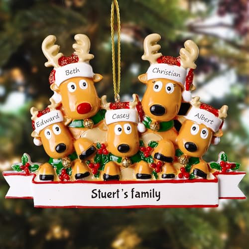 witfox Personalisierte Weihnachtsanhänger mit 2/3/4/5/6/7/8 Familiennamen - 2024 Kunstharz-Weihnachtsbaumschmuck Personalisierte Weihnachtskugeln Familie, Partner und Freunde5