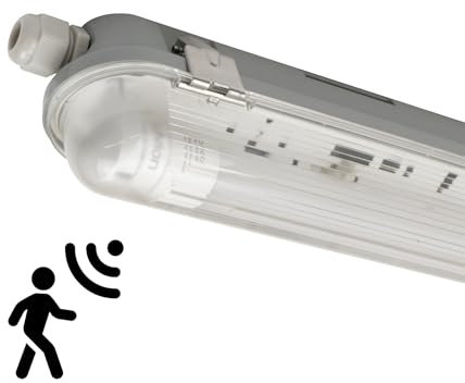 Ledvion - Armature LED TL, 120CM, 12W, 4000K, IP65, Inclus Tube LED TL & Détecteur de Mouvement