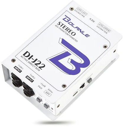 Bolanle J22 Professional Direct DI Box/Splitter XLR 1/4 inch, Dual Channel Morley Hum Exterminator for Sound System, Subwoofer, Karaoke Speaker, Guitar, Keyboard, Bass