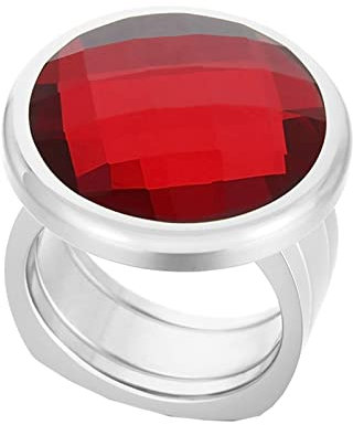 Mesnt Verlobungsring Damen, Edelstahl 9MM Ring mit großem roten runden Stein für Damen Silber Rot, Größe 60 (19.1)