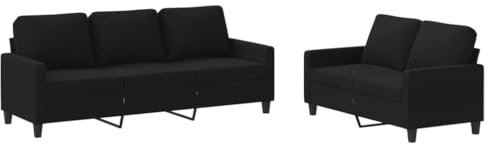 vidaXL Sofagarnitur 2-TLG., Sessel Couch mit Kissen, Sofa Wohnzimmersofa mit Armlehnen, Couchgarnitur Designsofa Sitzmöbel Polstermöbel, Schwarz Stoff