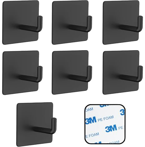 SSYR&P Ganci Adesivi 8 pezzi, Ganci Adesivi in Acciaio Inox, Autoadesivi Gancio Impermeabile, senza Forare,Ideale per cucine, bagni, uffici. (nero)
