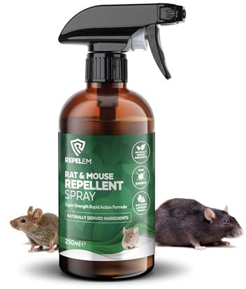 REPELEM Rat & Mouse Repellent Spray - Peppermint Oil Mouse & Rat Deterrent, Natural Rodent Repellent, Mouse Poison Alternative, Fast Acting, Non-Toxic, Rat Repellent, Safe Around Pets - 250ml