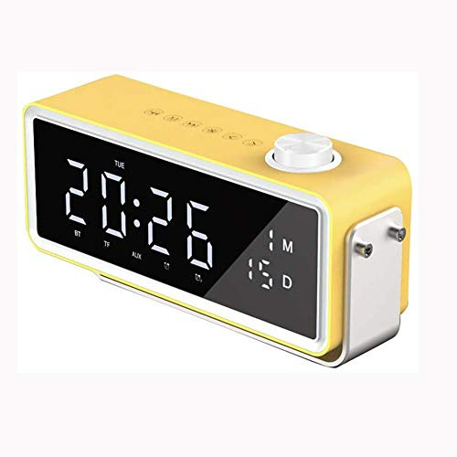 ERNZI Uhr Bluetooth-Lautsprecher, dimmbarer tragbarer Doppelwecker FM-Radio mit LED-Digitalanzeige Sleep-Timer für das Schlafzimmer am Nachttisch zu Hause,Gelb
