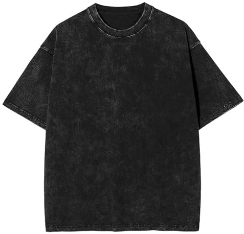 PADOLA Tee Shirt Homme Oversize T Shirt Homme Coton Tshirt Vintage délavé T-Shirts à Manches Courtes Retro Grande Taille T-Shirt Col Rond Basique Tee Shirt Chemise Hippie Haut été (0 Noir, S)