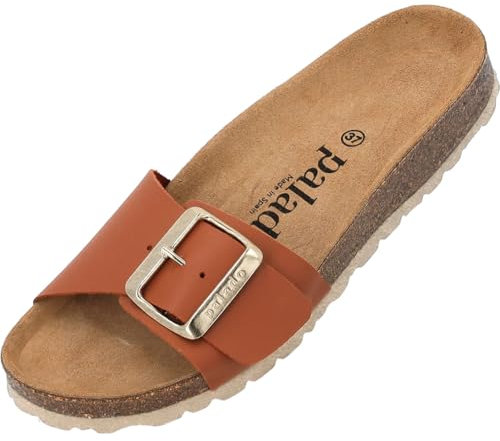 Palado Pantoletten Damen Malta EGS Matt Premium Leather - elegante Sandalen Made in Spain - bequeme Hausschuhe mit Kork-Fußbett - modische Sommerschuhe Braun UK8 - EU41