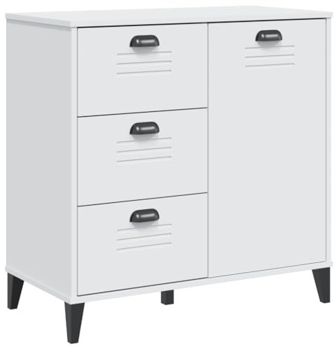 vidaXL Sideboard, Kommode mit Stauraum, Beistellschrank für Wohnzimmer Schlafzimmer, Anrichte Schrank, Industrieller Stil, Weiß Massivholz Kiefer