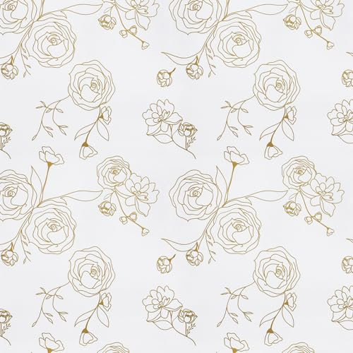 Timeet Film adhésif pour meubles - Motif fleurs blanches - 44 x 1000 cm - Texture blanche avec motif floral doré - Imperméable - Film pour meubles - Pour meubles, salon, chambre à coucher