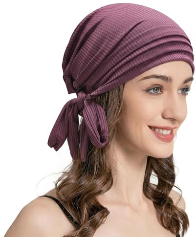 ZLYC Damen Chemo Kopfbedeckung Sommer Headwraps Beanie Stretch Headwraps | Design mit gestreiften Riemen