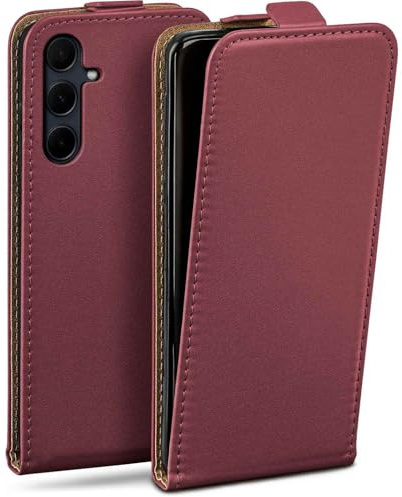 moex Flip Case für Samsung Galaxy A35 5G Hülle klappbar mit 360 Grad Schutz, Handyhülle mit Displayschutz, PU Leder Handytasche Lederhülle, Flip Case Cover Klapphülle, Weinrot