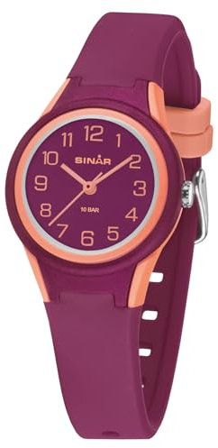 SINAR Mädchen Armbanduhr Sportuhr Fitness Analog Quarz 10 Bar wasserdicht Silikonband Beere Apricot XB-47-4