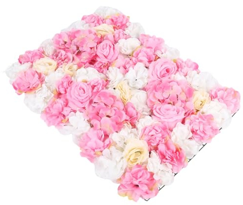 Begoniape Lot de 12 panneaux muraux fleurs - Fond mural - Rose - Roses artificielles - Carré - Mur de fleurs - Fond - Roses artificielles - Décoration de mariage - 60 x 40 cm