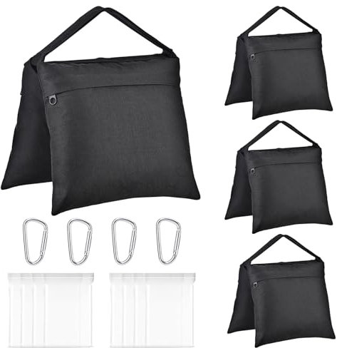 Mrrihand 4er-Pack Sandsäcke für Fotografie mit Metallstange, 1680D Oxford-Gewebe, mit Ziplock-Beuteln und Karabinern, Geeignet für Fotostudios, Außenaufnahmen und Camping, Reißfest