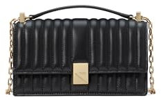 kate spade new york Damen Deco Mini Leather Flap Chain Crossbody Umhängetasche, gesteppt, schwarz
