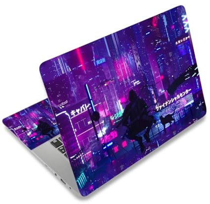 Lauspuck Anime Neon Laptop Notebook Skin Sticker Cover Decal, 12 13 13.3 14 15 15.4 15.6 inch Laptop Vinyl Skin Sticker Cover Art Protector Decal Universal, Purple Warrior Cat