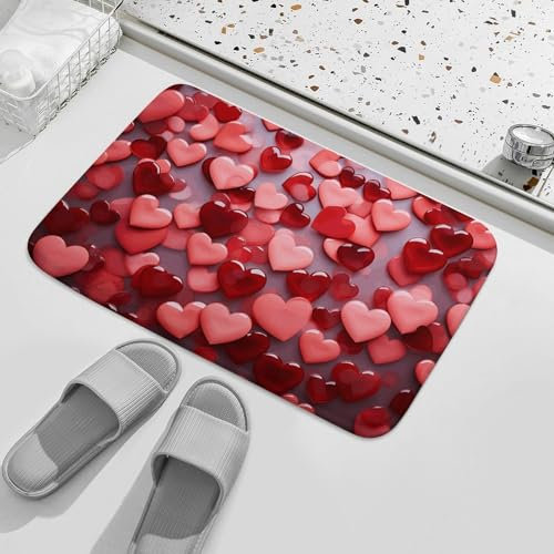 Front Door Mat Indoor Outdoor Welcome Doormats 16x24 Non-Slip Entryway Mats Red Hearts Entry Rugs Absorbent Resist Dirt Floor Mats for Entrance, Inside, Patio Carpet