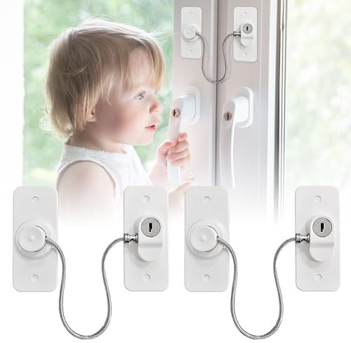 Moonybaby 2 Piezas Candado Nevera de Seguridad Ventanas para Niños con 2 Llaves(Estrecha), Cerradura sin Agujeros, Acero inoxidable, Súper adhesivo, Protector Cajones Bebés para Ventana, Armario