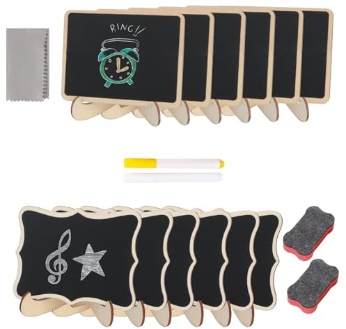 12 Stück Mini Kreidetafel mit Ständer, Kleine Tafeln zum Beschriften, Kreidetafel Klein mit Zubehör, Kleine Tafel für Nachrichtenschilder, kreidetafel Aufsteller für Buffet, Party, Café